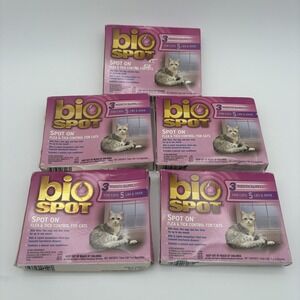 Bio Spot Spot On Flea & Tick Control Lot Of 5 Cats 5 Lbs+ 3 Month Supply